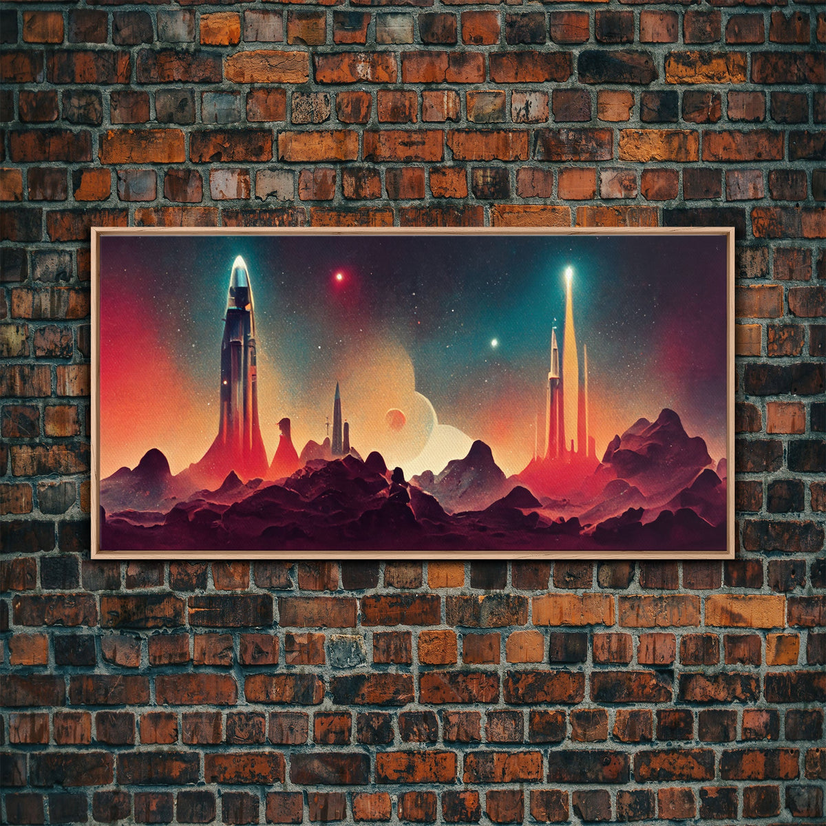 Art Deco Style Space Canvas Print with Space Ship