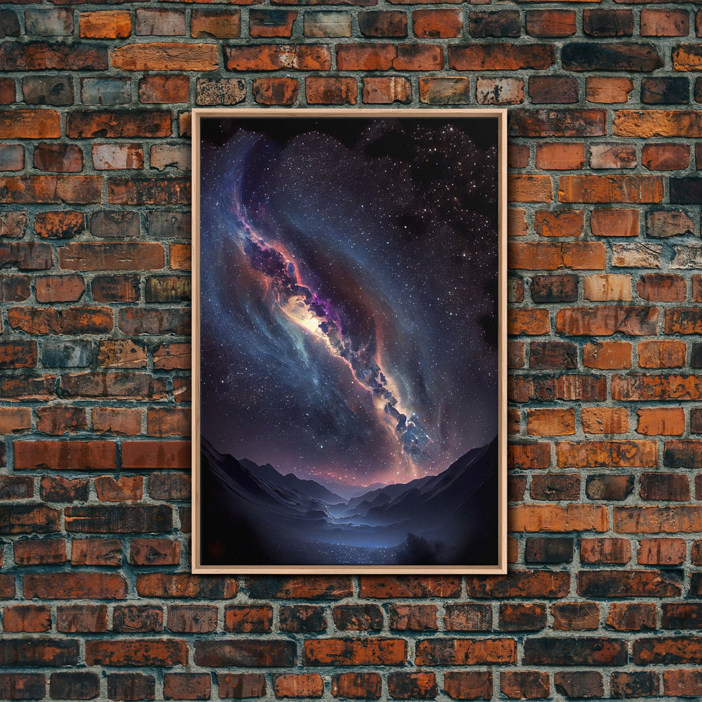 Milky Way Galaxy Over a Desert Night Sky - Framed Canvas Print