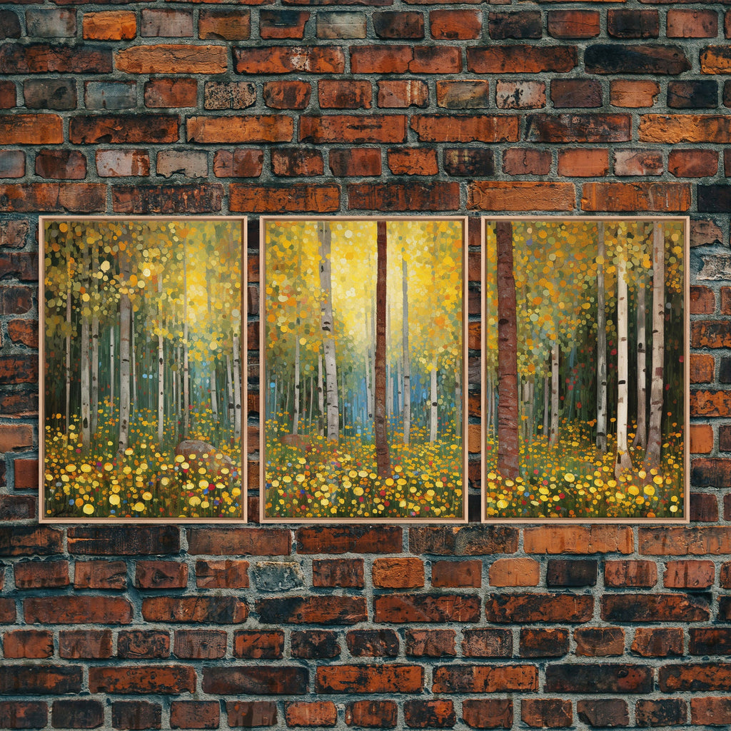 Forest Wall Art - Trees Art Print - Wildflowers - 3 Piece Wall Art in Multiple Sizes