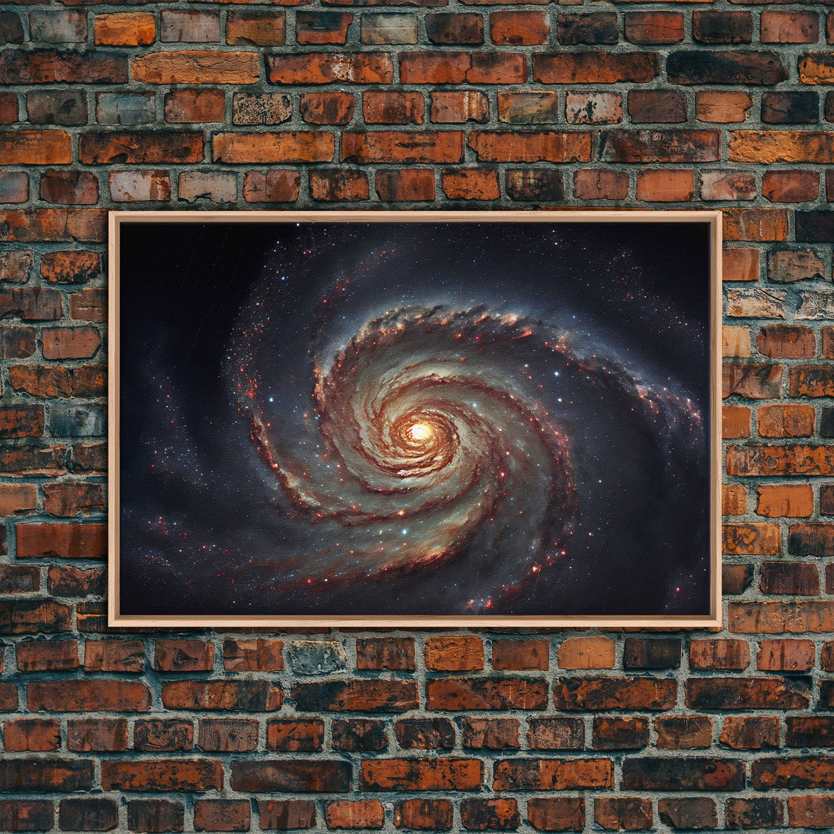 Distant Spiral Galaxy in Watercolor - Framed Canvas Space Art Print