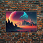Three-Moon Fantasy World - Retro Style Sci-Fi Art - Alien Landscape with Multiple Moons