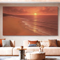 Sunset beach wall art for living room, warm tones, ocean view, modern home decor