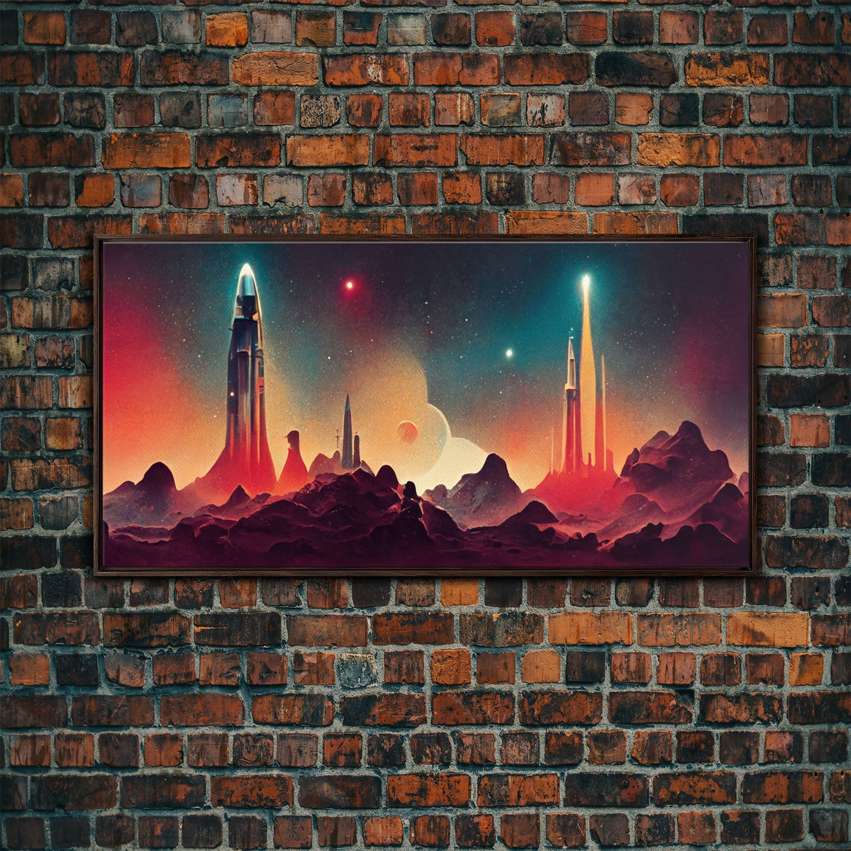 Art Deco Style Space Canvas Print with Space Ship