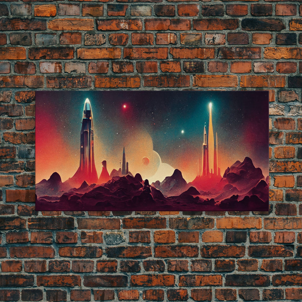 Art Deco Style Space Canvas Print with Space Ship