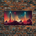 Art Deco Style Space Canvas Print with Space Ship