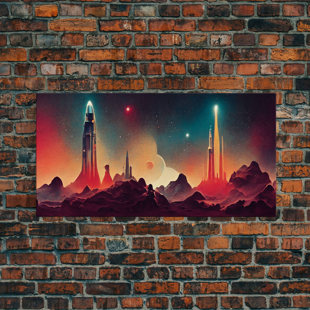 Art Deco Style Space Canvas Print with Space Ship