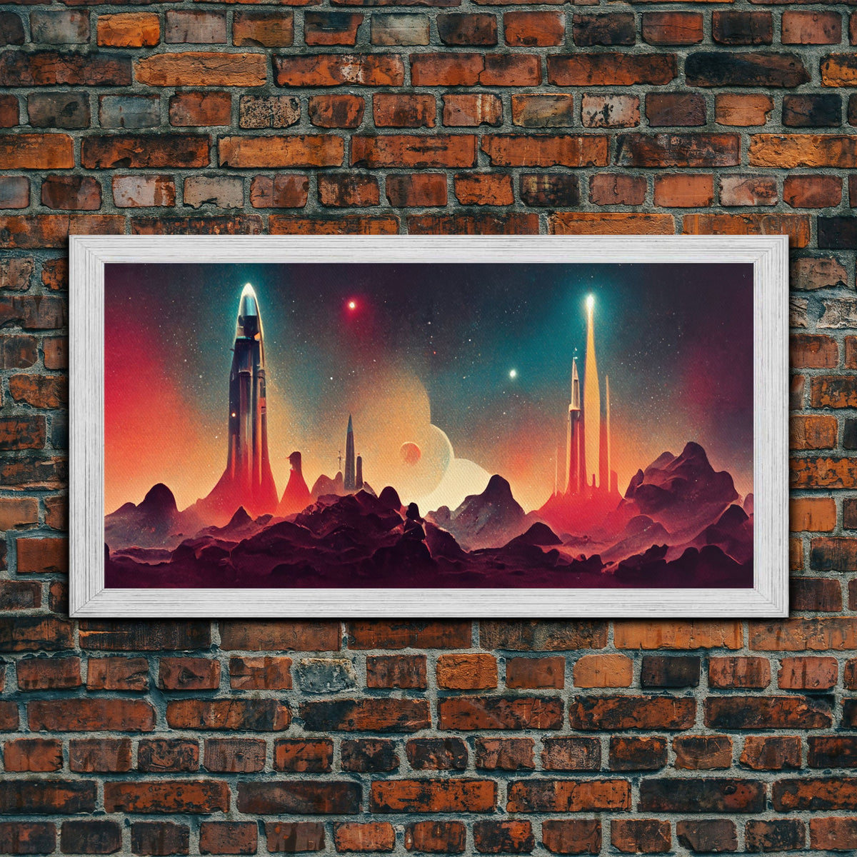 Art Deco Style Space Canvas Print with Space Ship