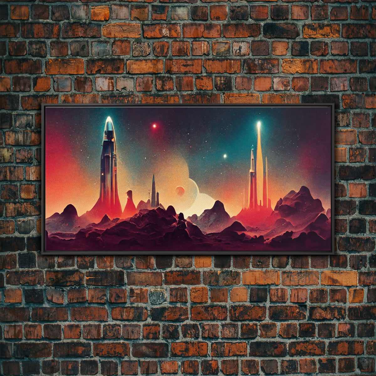 Art Deco Style Space Canvas Print with Space Ship