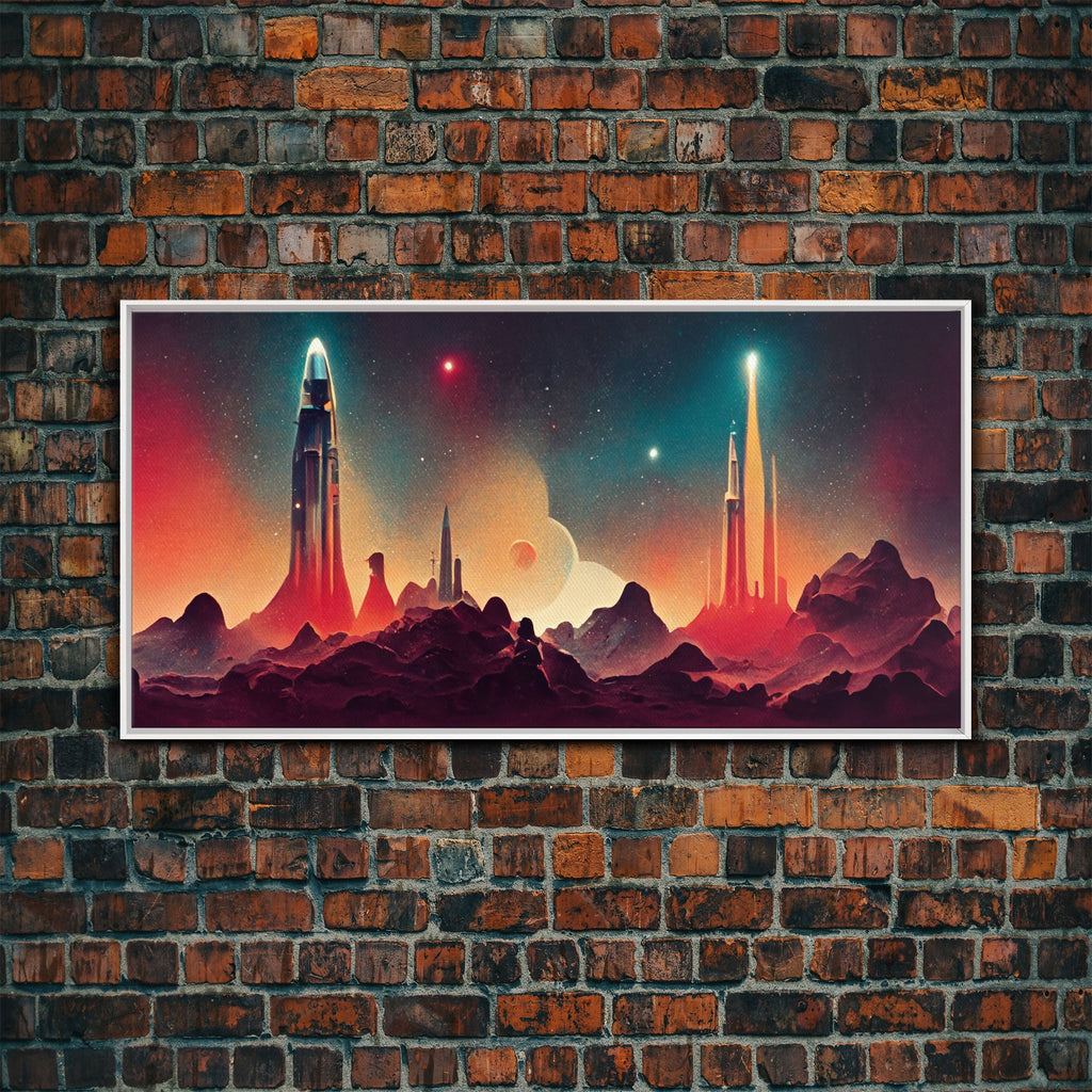 Art Deco Style Space Canvas Print with Space Ship