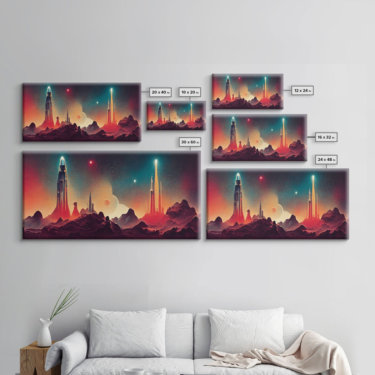 Art Deco Style Space Canvas Print with Space Ship