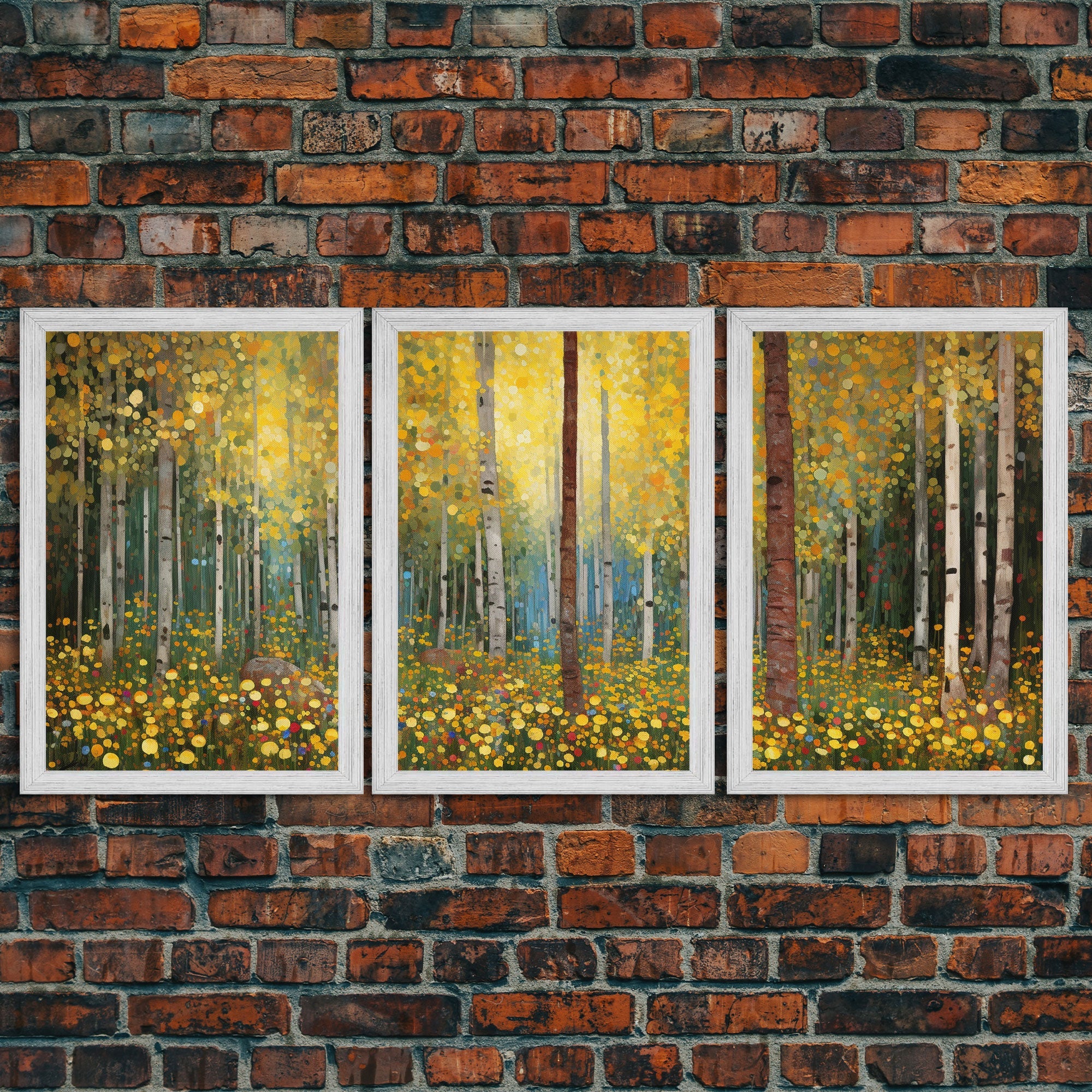 Forest Wall Art - Trees Art Print - Wildflowers - 3 Piece Wall Art in Multiple Sizes
