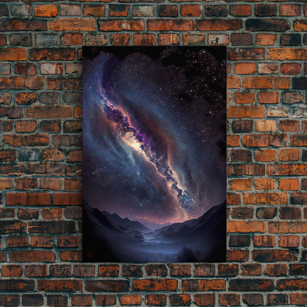Milky Way Galaxy Over a Desert Night Sky - Framed Canvas Print