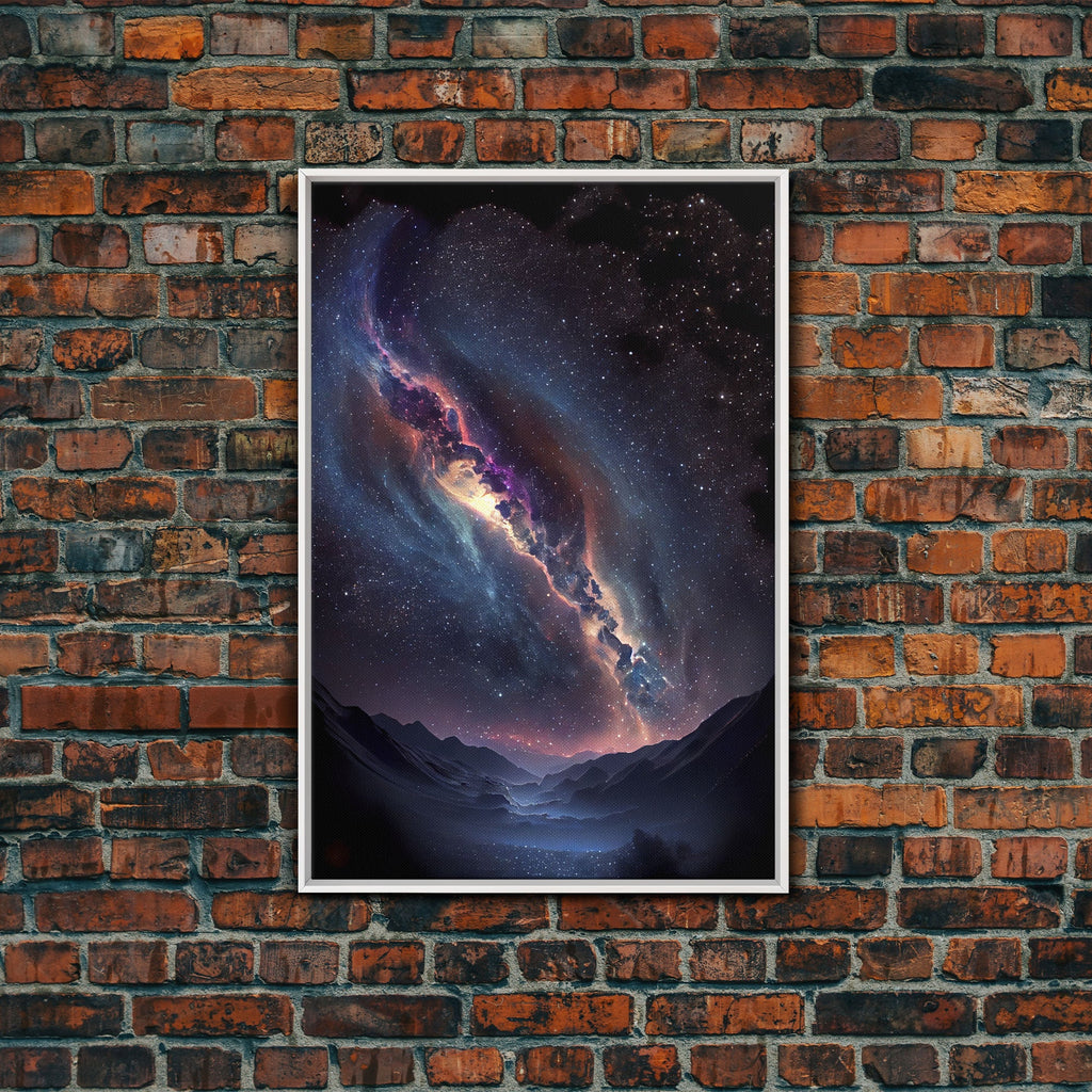 Milky Way Galaxy Over a Desert Night Sky - Framed Canvas Print