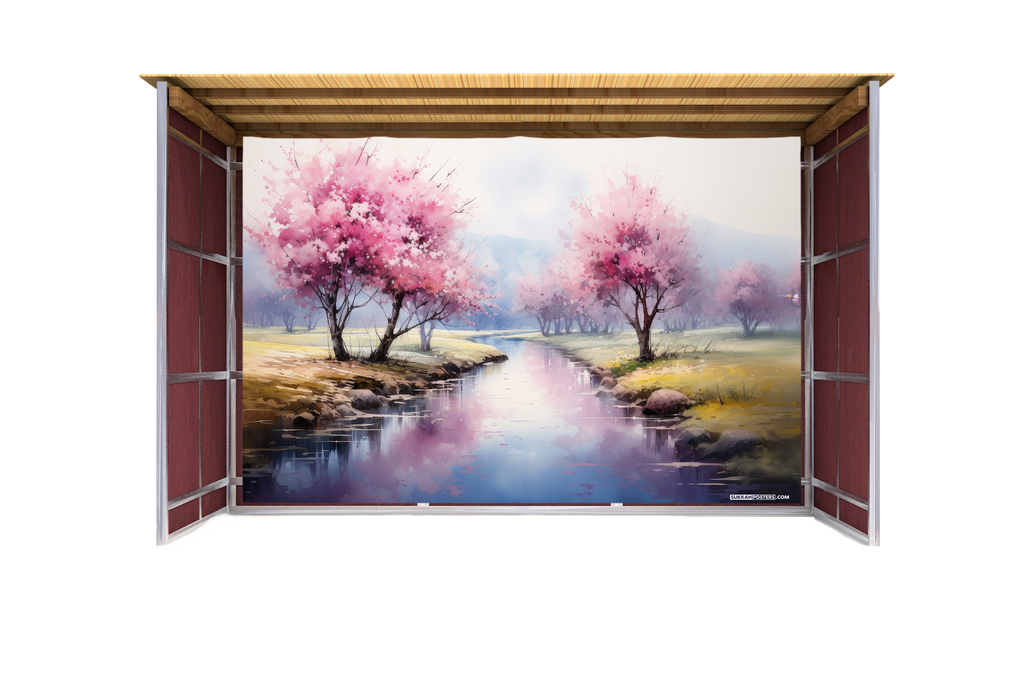 Blossoms River Watercolor Sukkah Mural