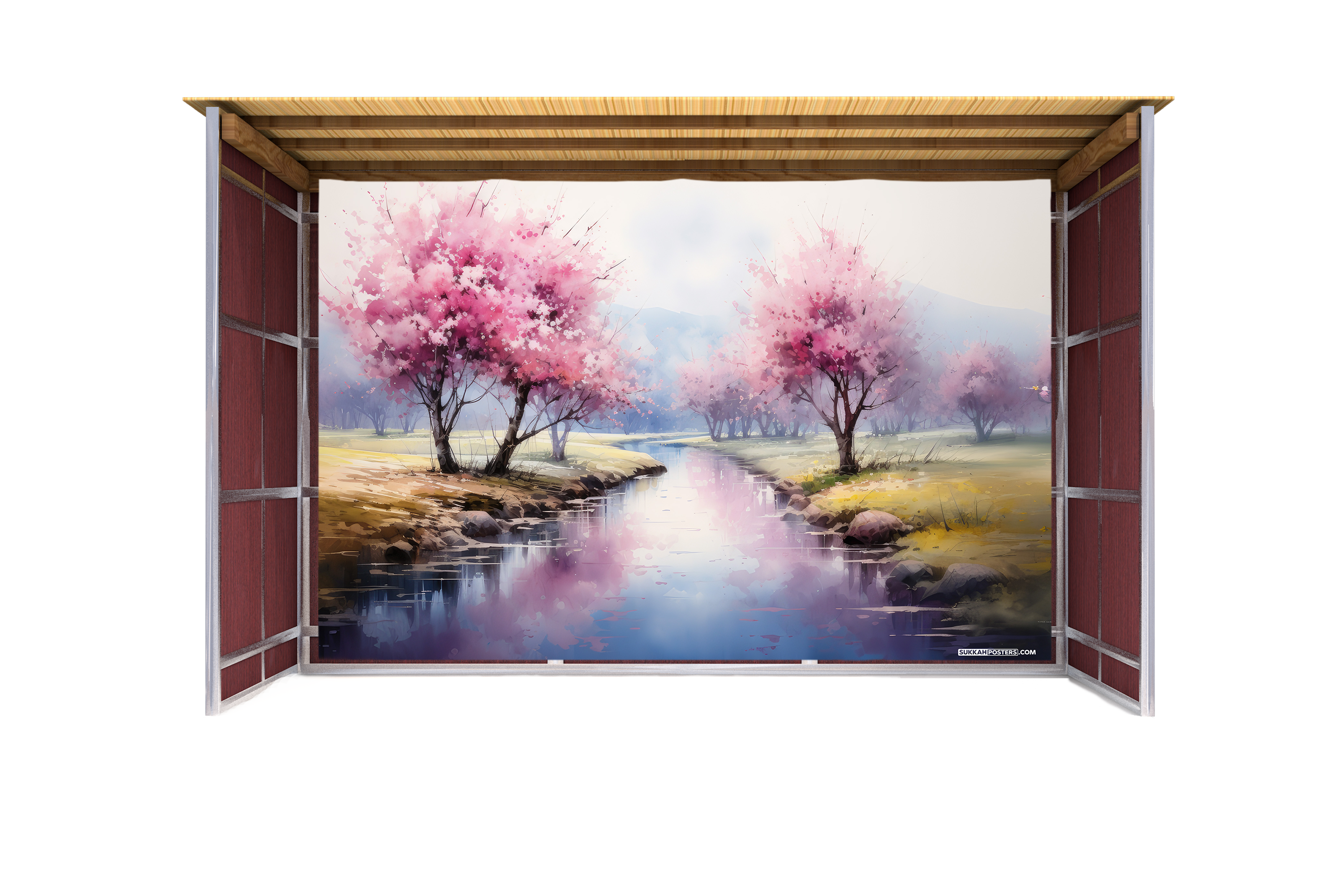 Blossoms River Watercolor Sukkah Mural