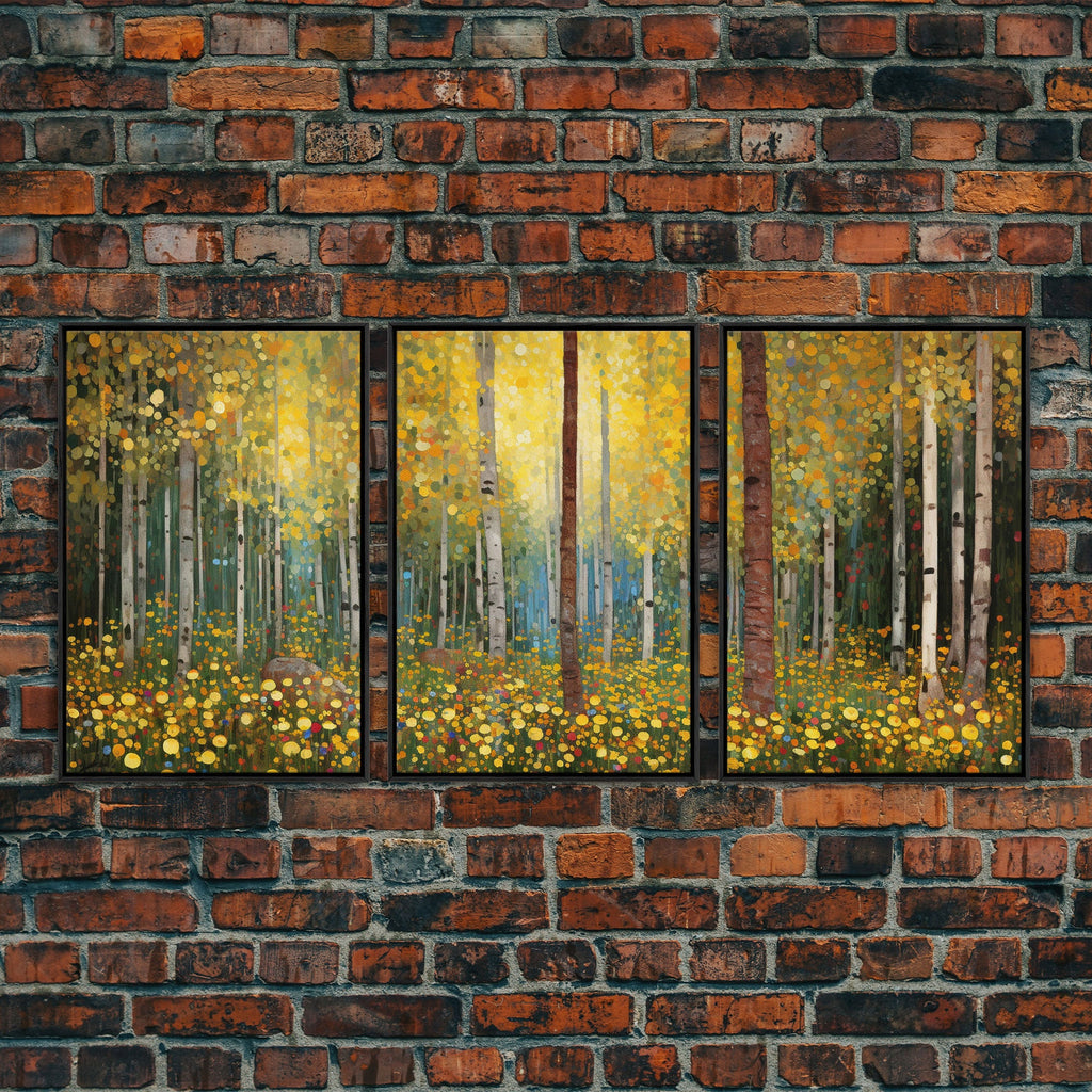 Forest Wall Art - Trees Art Print - Wildflowers - 3 Piece Wall Art in Multiple Sizes