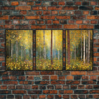 Forest Wall Art - Trees Art Print - Wildflowers - 3 Piece Wall Art in Multiple Sizes