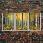 Forest Wall Art - Trees Art Print - Wildflowers - 3 Piece Wall Art in Multiple Sizes