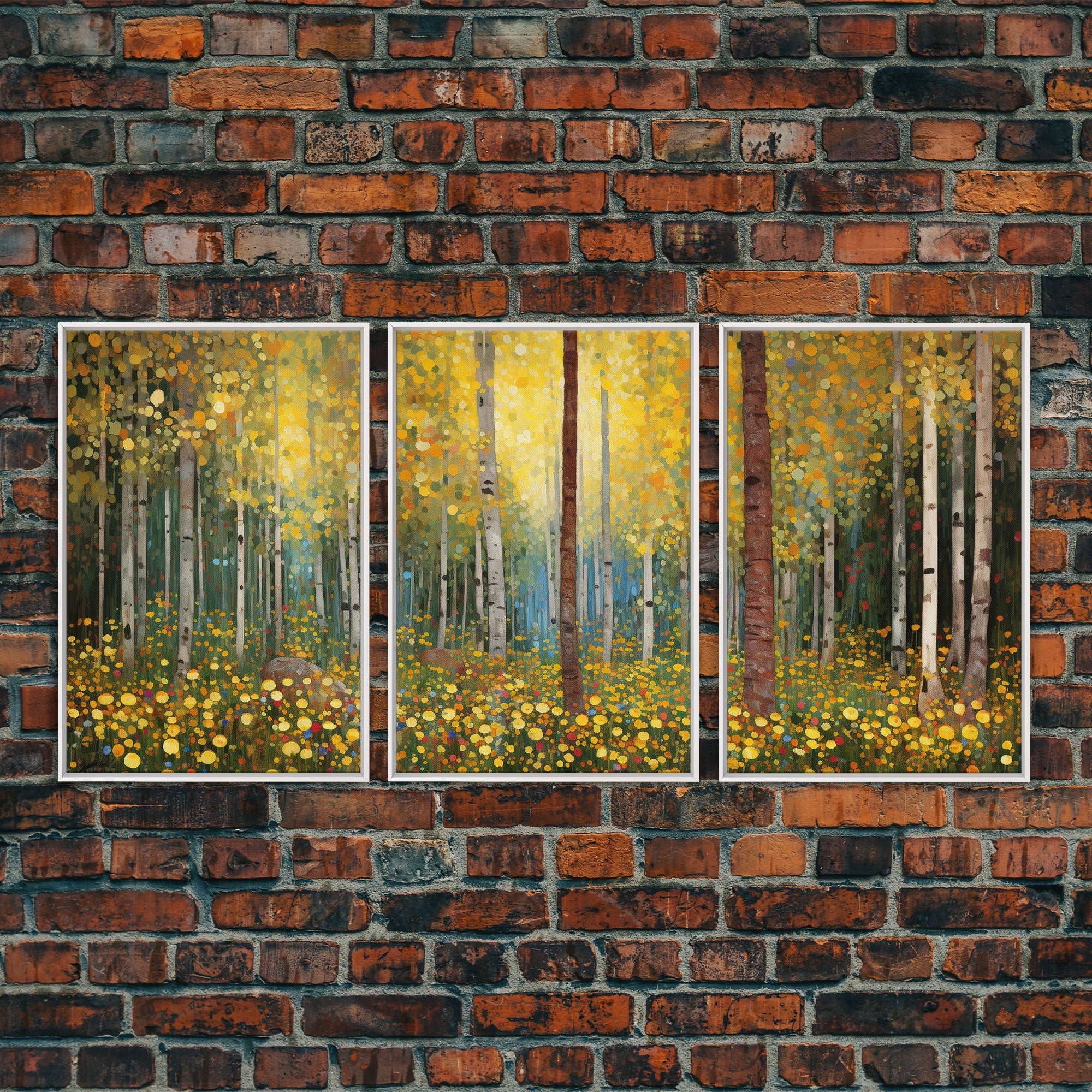 Forest Wall Art - Trees Art Print - Wildflowers - 3 Piece Wall Art in Multiple Sizes