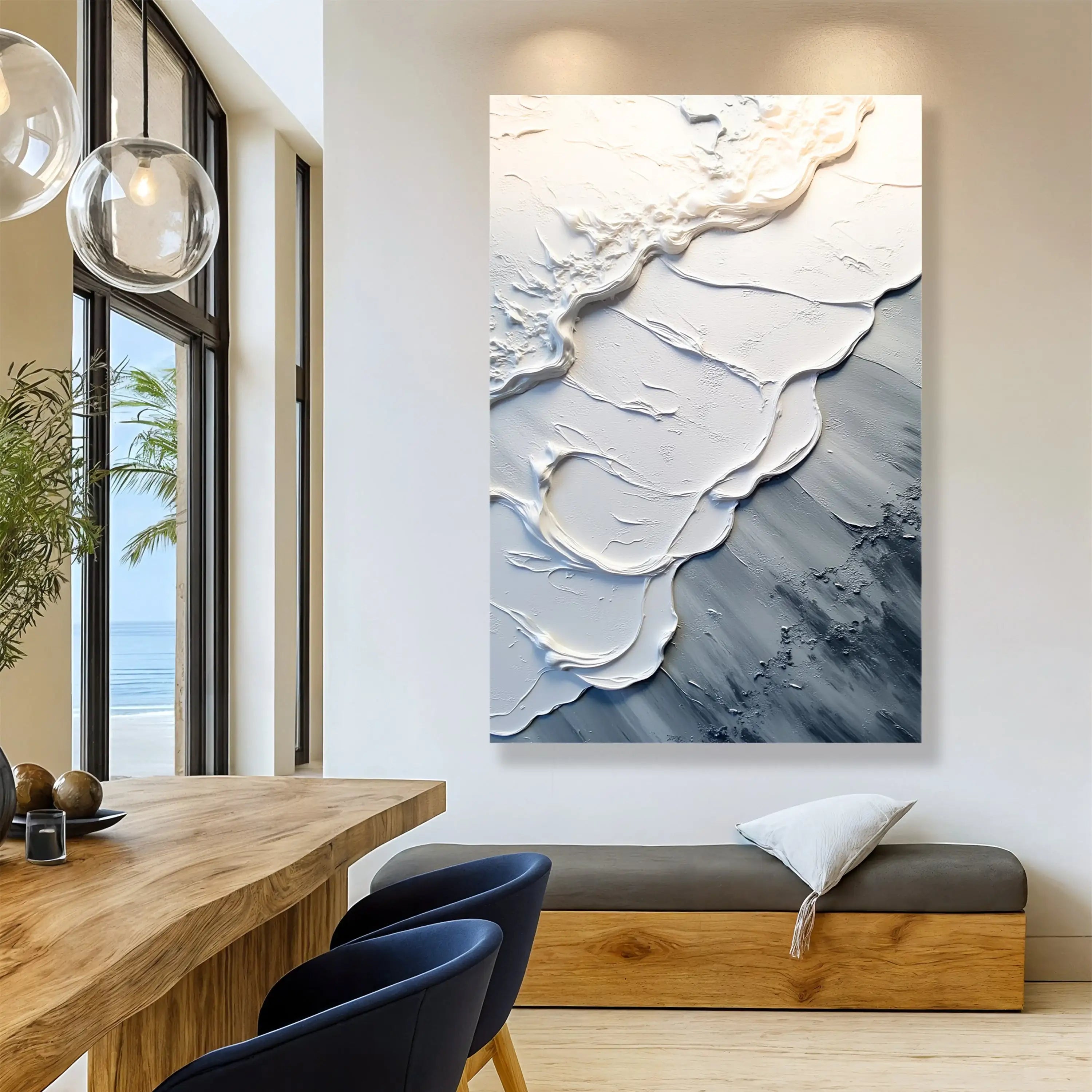 Abstract white and gray textured wall art for modern living space