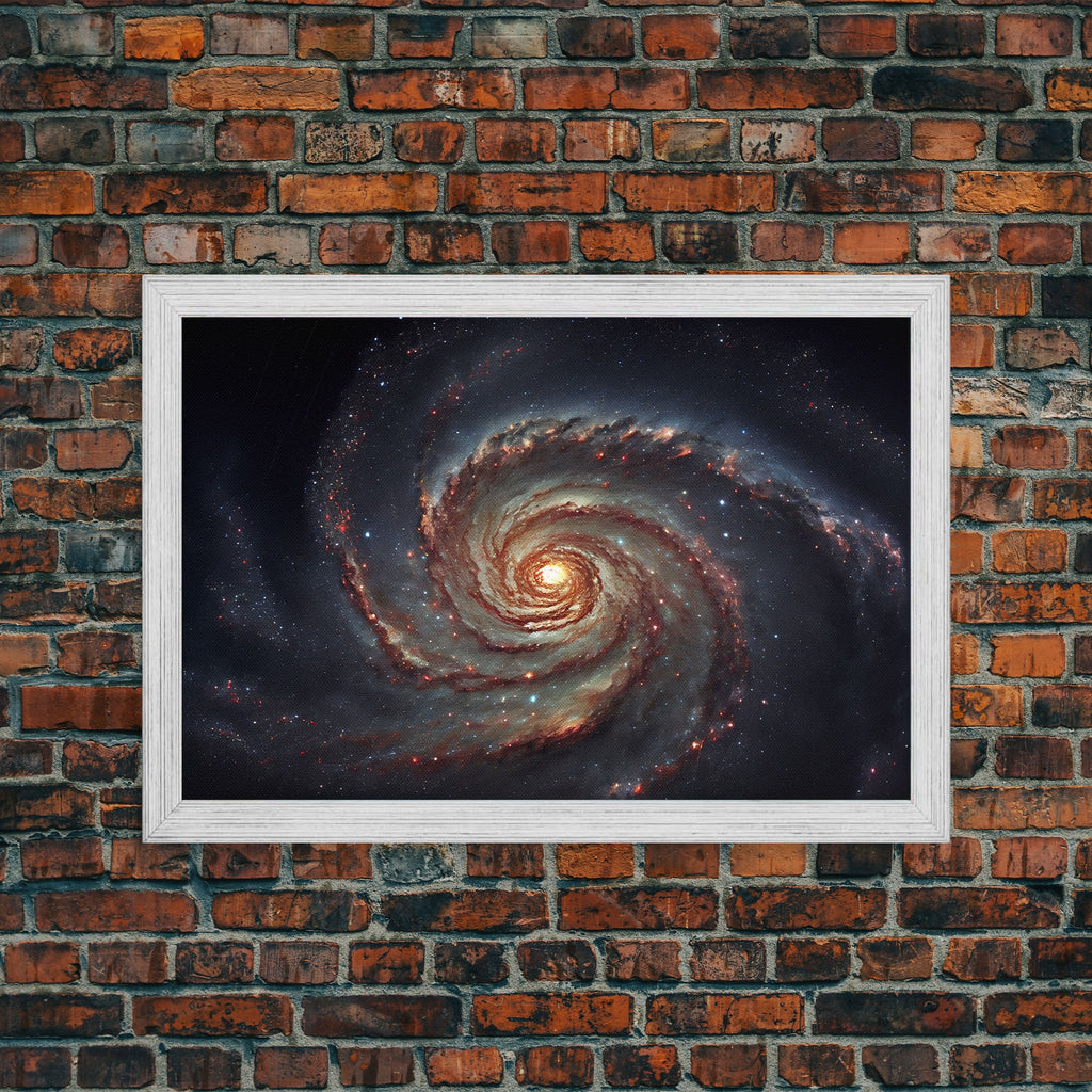Distant Spiral Galaxy in Watercolor - Framed Canvas Space Art Print