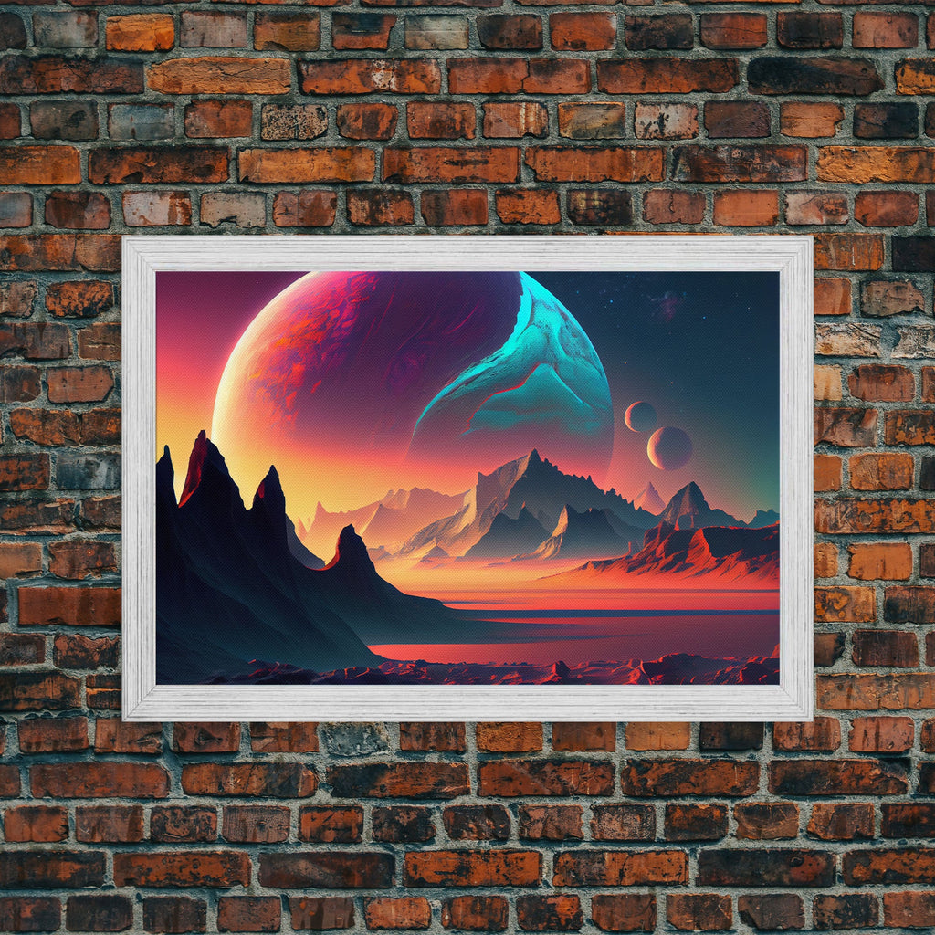 Three-Moon Fantasy World - Retro Style Sci-Fi Art - Alien Landscape with Multiple Moons