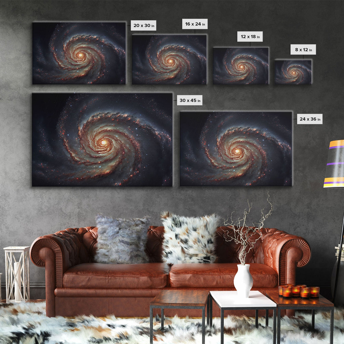 Distant Spiral Galaxy in Watercolor - Framed Canvas Space Art Print