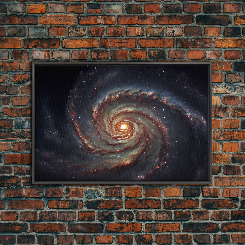 Distant Spiral Galaxy in Watercolor - Framed Canvas Space Art Print