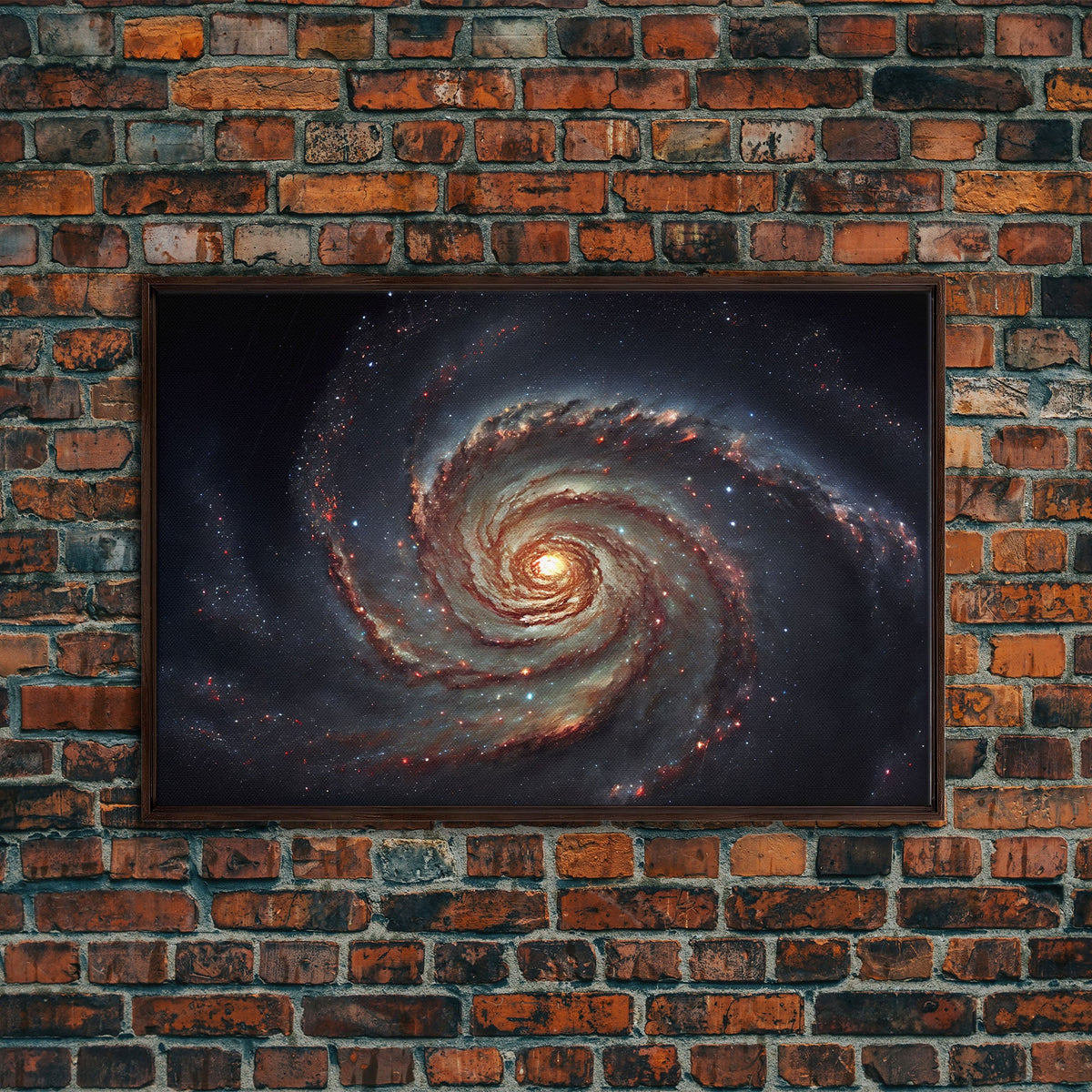 Distant Spiral Galaxy in Watercolor - Framed Canvas Space Art Print