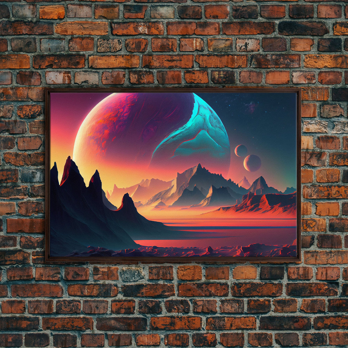 Three-Moon Fantasy World - Retro Style Sci-Fi Art - Alien Landscape with Multiple Moons