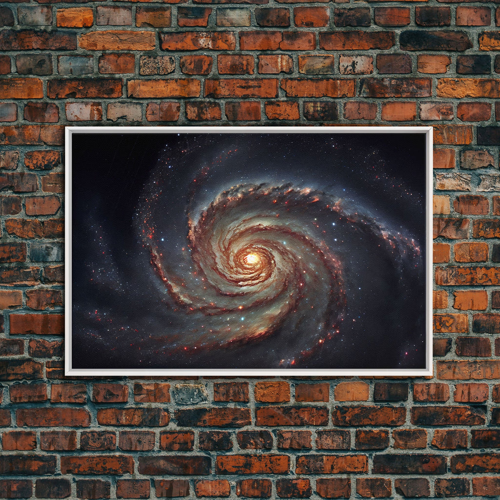 Distant Spiral Galaxy in Watercolor - Framed Canvas Space Art Print