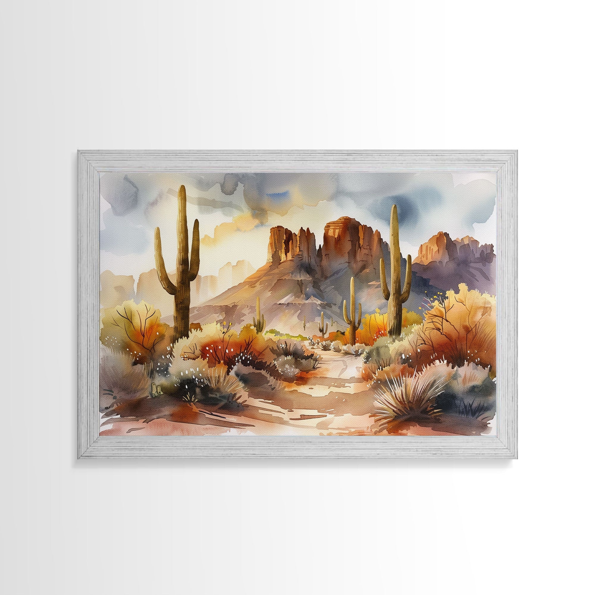 The Desert At Sunset Watercolor Print - Boho Style Wall Art
