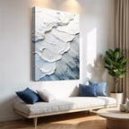Abstract white and blue textured wall art for modern living room decor