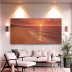 Sunset beach wall art for living room, warm tones, ocean waves, modern home decor