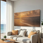 Sunset beach canvas art for living room wall decor with ocean view and warm tones