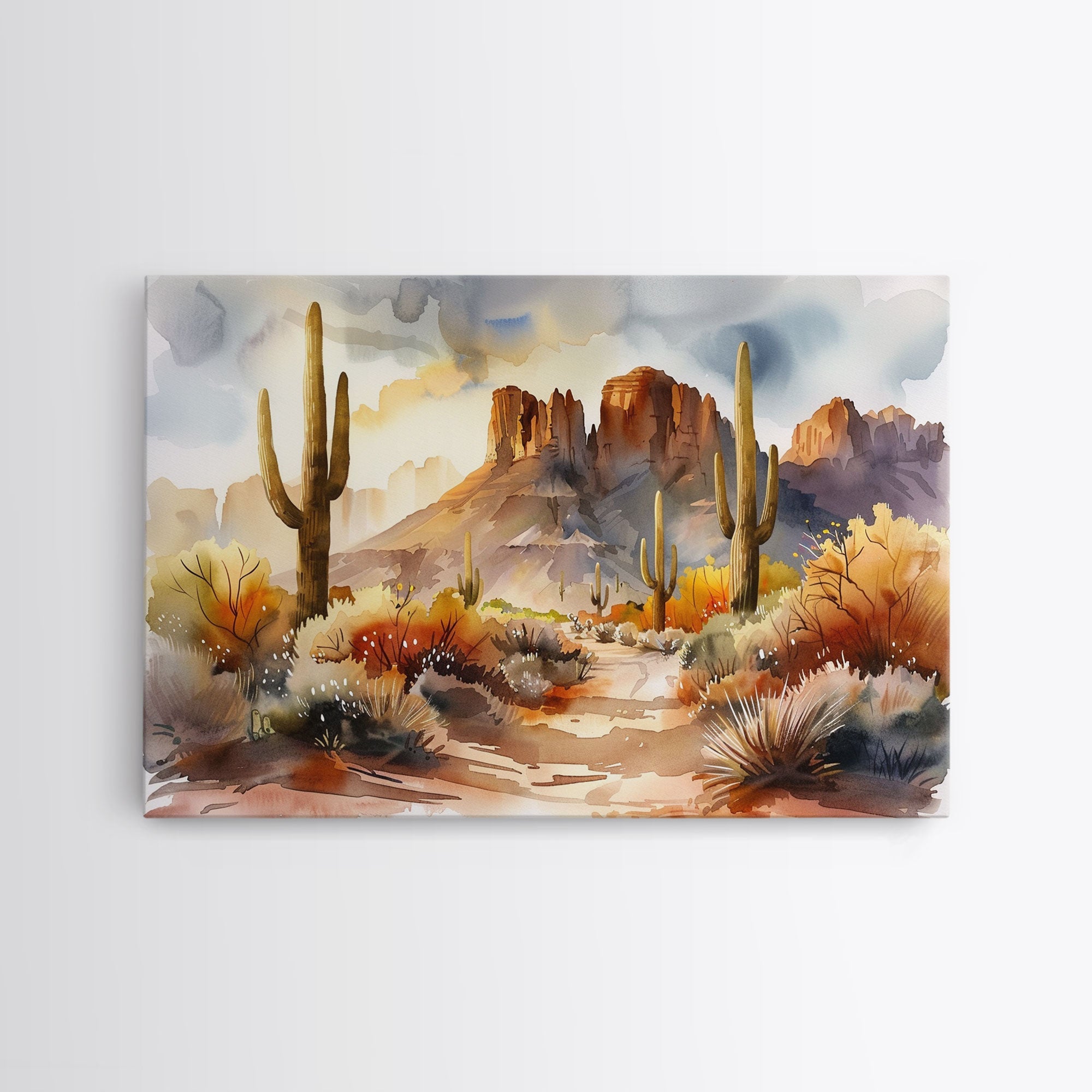 The Desert At Sunset Watercolor Print - Boho Style Wall Art
