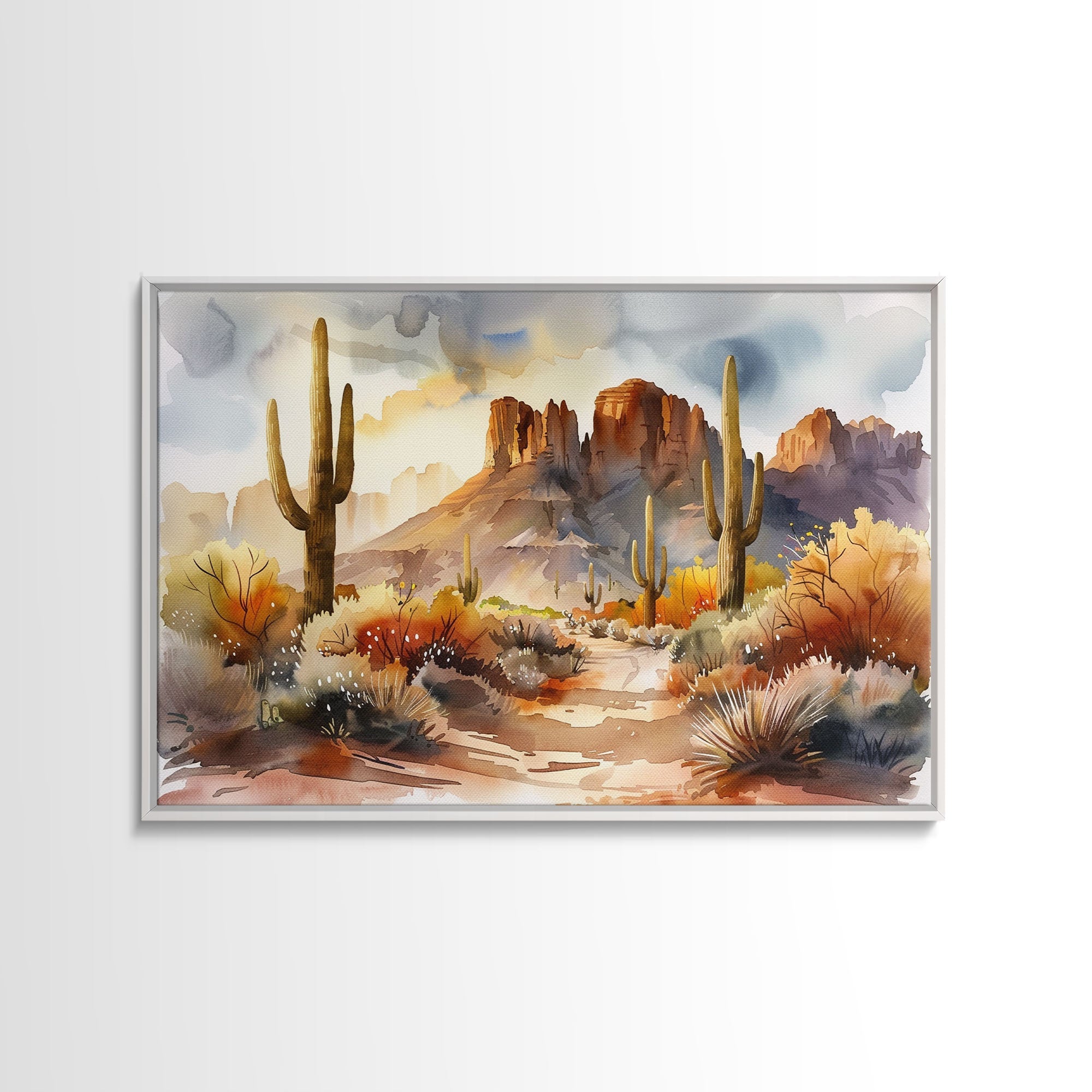 The Desert At Sunset Watercolor Print - Boho Style Wall Art