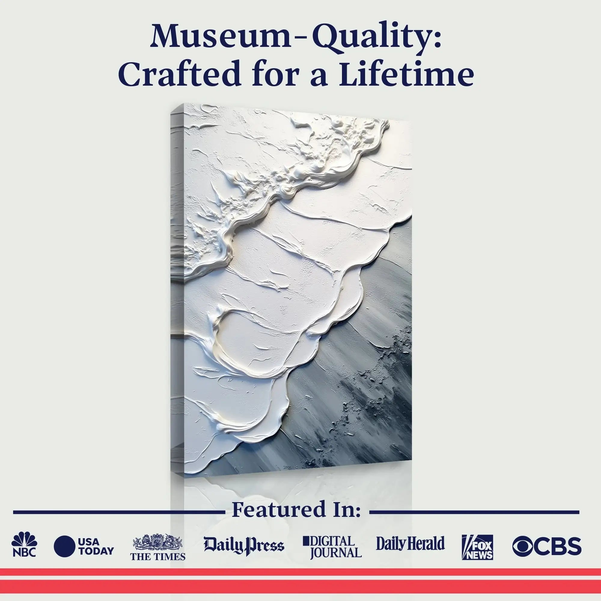 Museum-quality abstract art with textured white and gray brushstrokes, crafted for lifetime display.