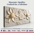 Elegant 3D floral wall art with textured petals and leaves, perfect for modern home decor