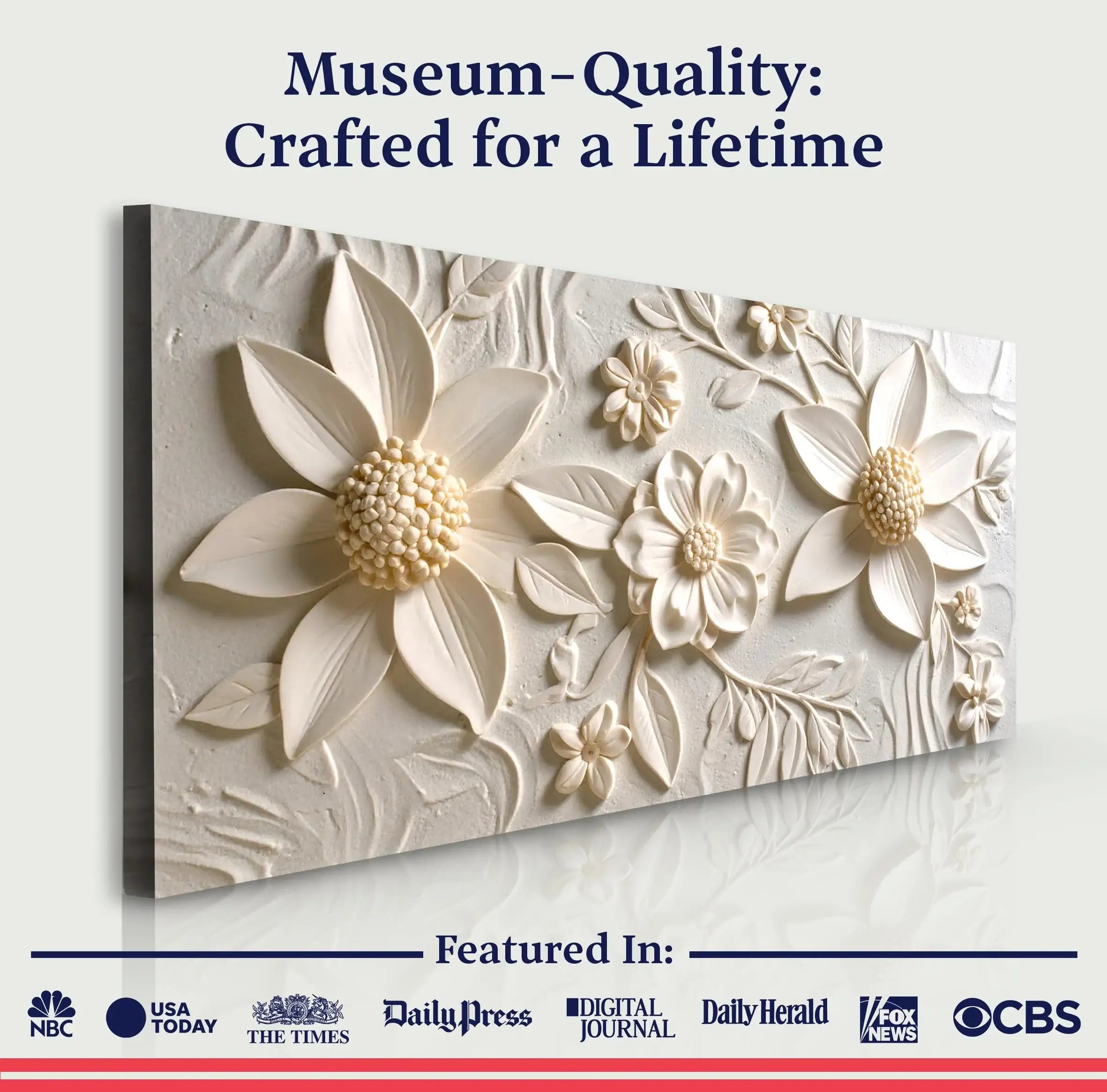 Elegant 3D floral wall art with textured petals and leaves, perfect for modern home decor