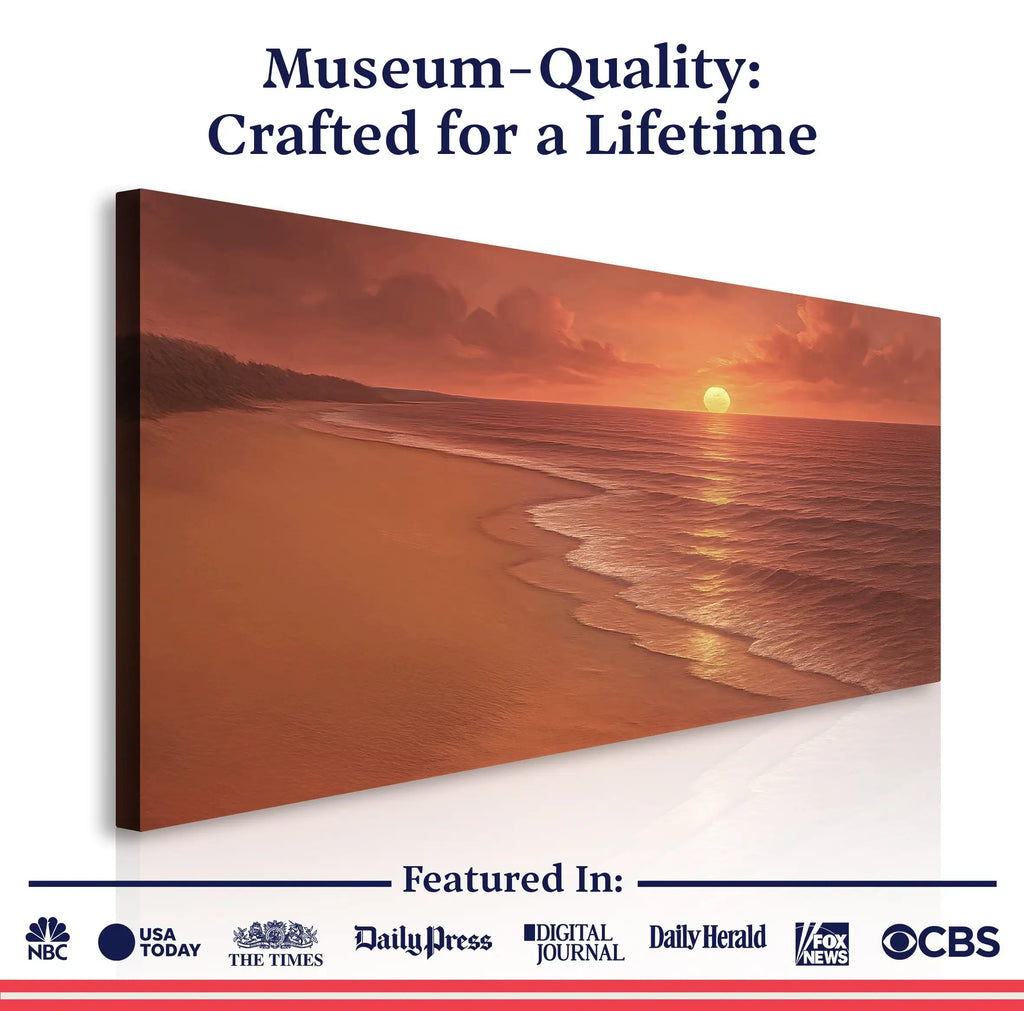 Sunset beach canvas art with warm orange hues, perfect for home decor