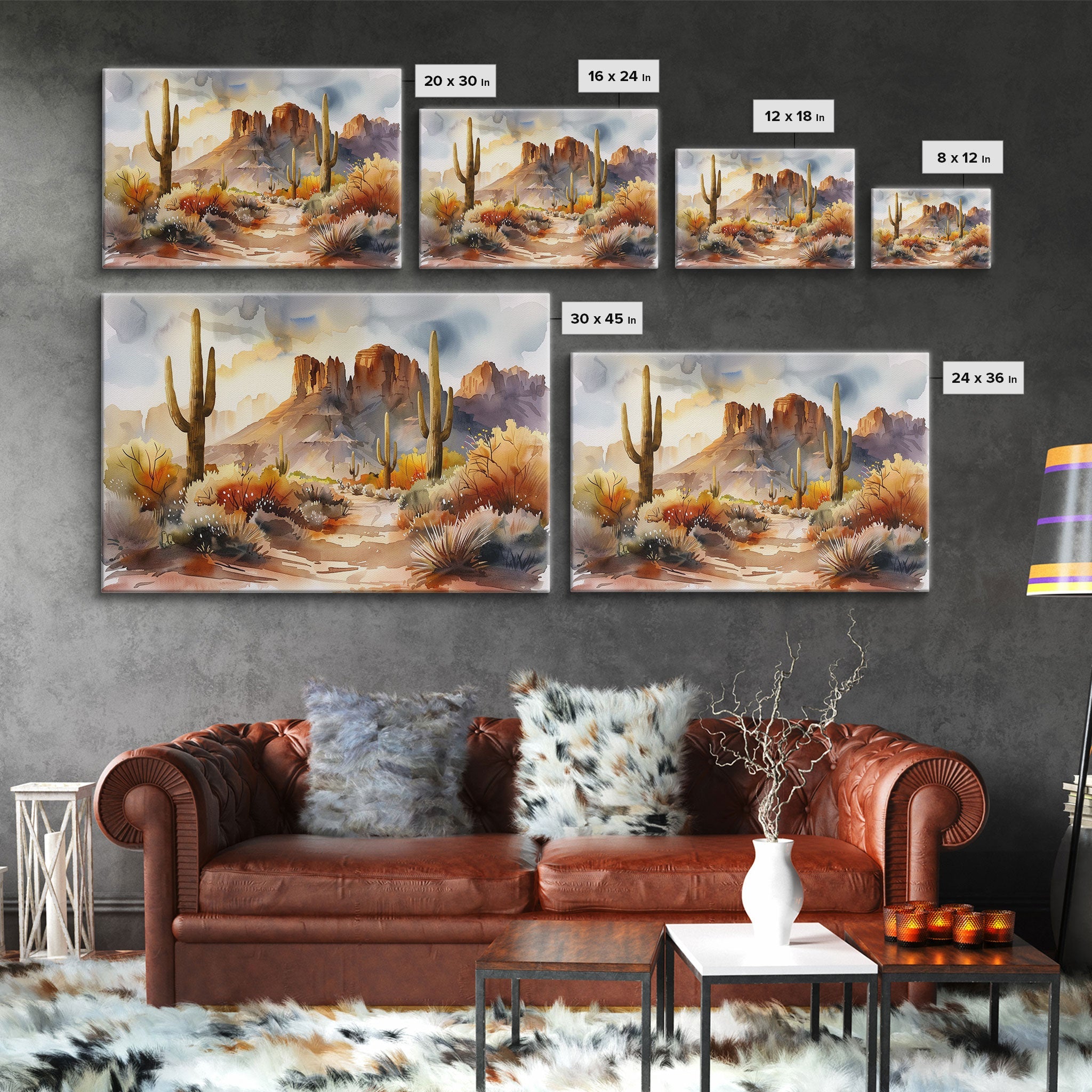 The Desert At Sunset Watercolor Print - Boho Style Wall Art