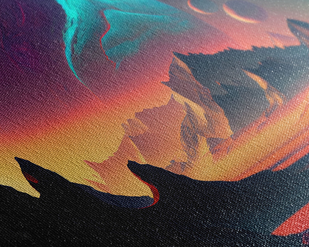 Three-Moon Fantasy World - Retro Style Sci-Fi Art - Alien Landscape with Multiple Moons