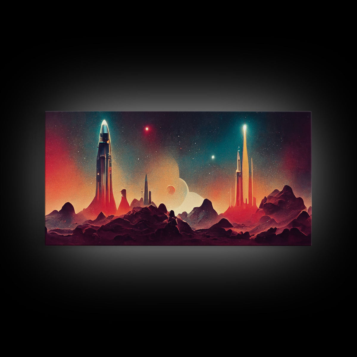 Art Deco Style Space Canvas Print with Space Ship