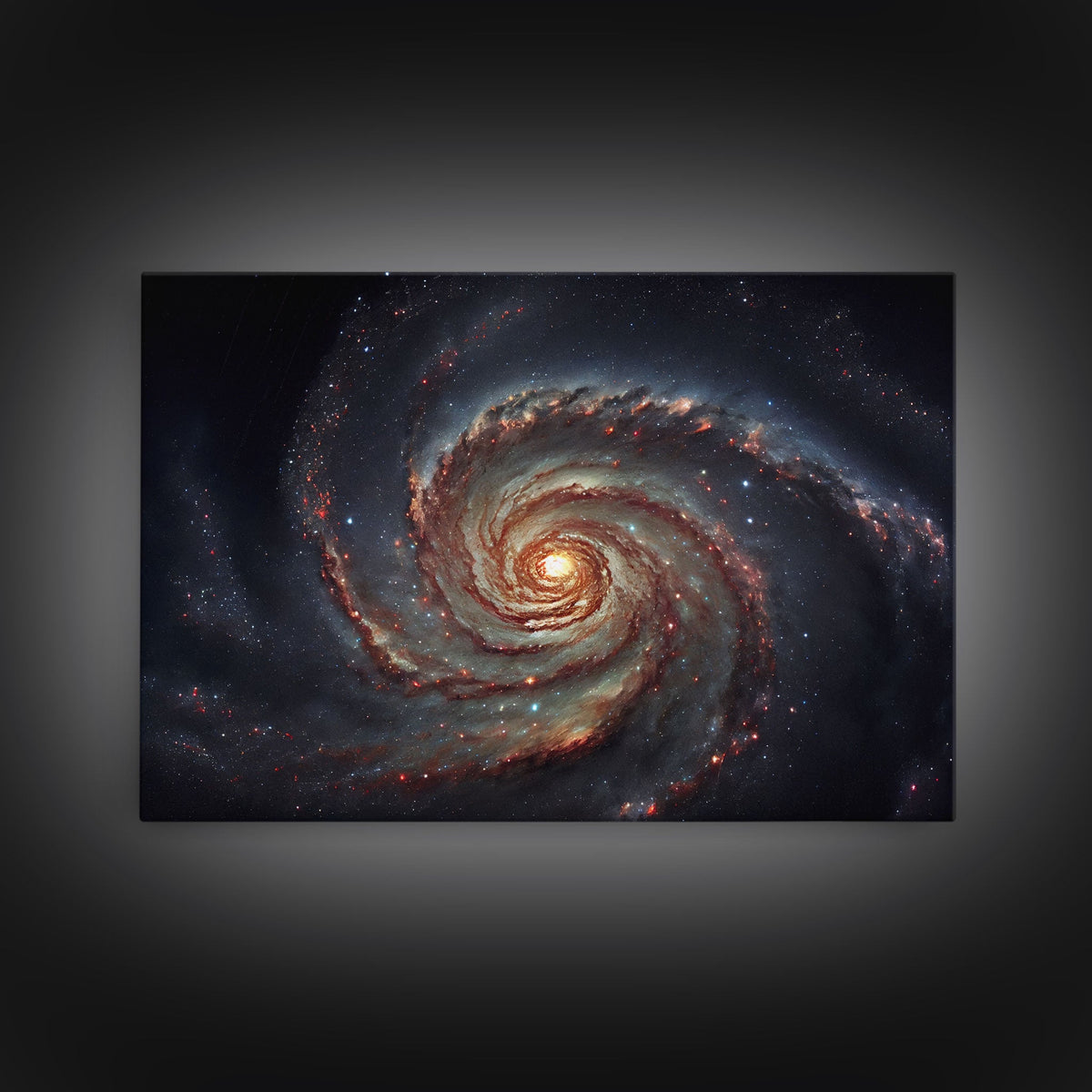 Distant Spiral Galaxy in Watercolor - Framed Canvas Space Art Print