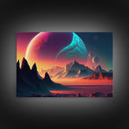 Three-Moon Fantasy World - Retro Style Sci-Fi Art - Alien Landscape with Multiple Moons