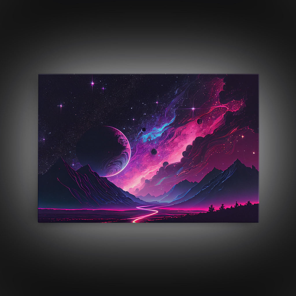 Alien Planet Fantasy Landscape Mountains Pink Voilet Fine Art Print, Wall Art Print, Wall Poster, Wall Décor