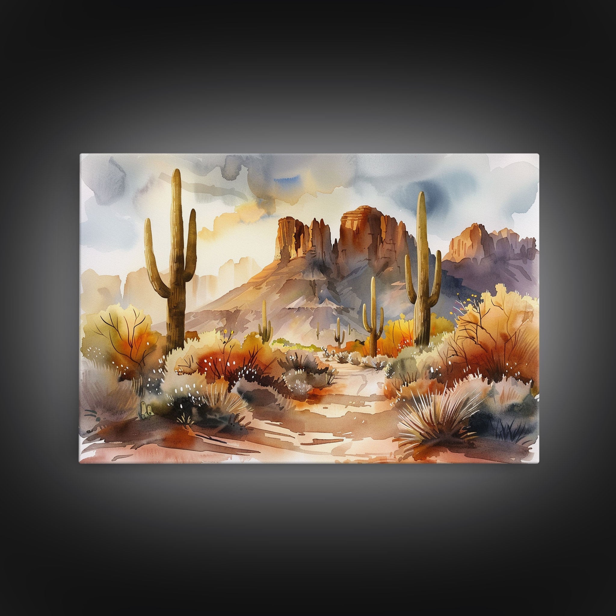 The Desert At Sunset Watercolor Print - Boho Style Wall Art