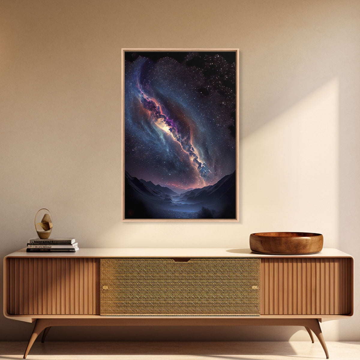 Milky Way Galaxy Over a Desert Night Sky - Framed Canvas Print