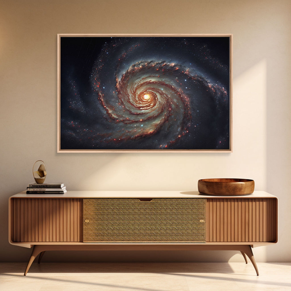 Distant Spiral Galaxy in Watercolor - Framed Canvas Space Art Print